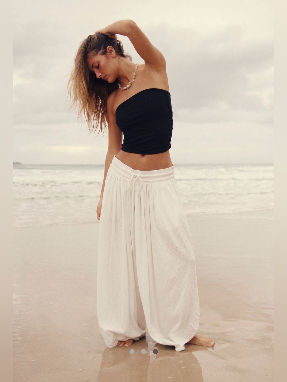 Free People free-est Quentin Wide Leg Flowy Pants in Ivory Coast - Picture 3 of 7
